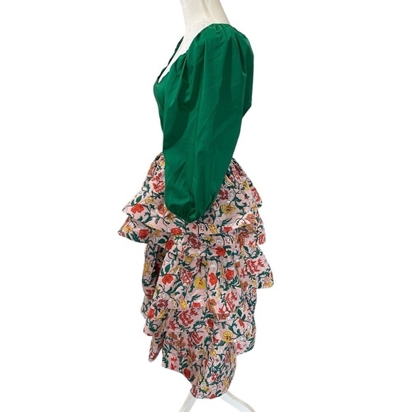 Buru Teagan Floral Print Tiered Ruffle Midi Pocketed A-Line Skirt and Top Set XS - Picture 5 of 16